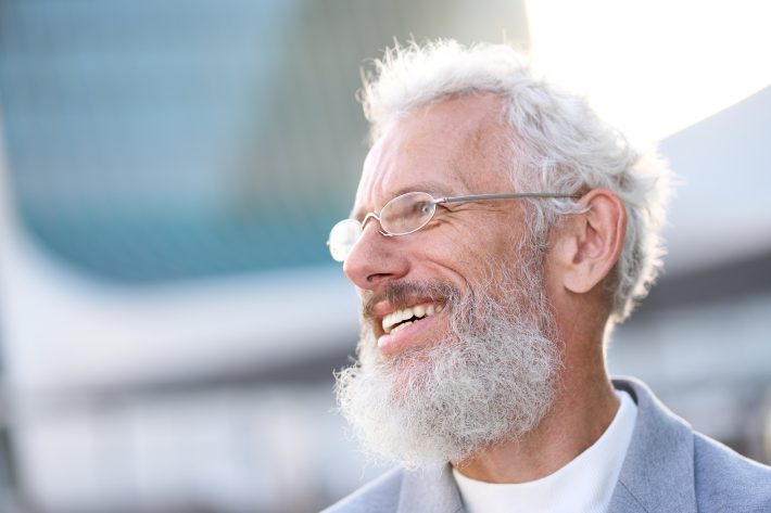 Smiling Happy Mature Old Successful Bearded Business Man Leader,
